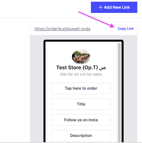 The Copy Link button on a saved link