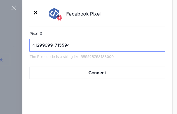 Entering the Facebook Pixel ID in the dashboard