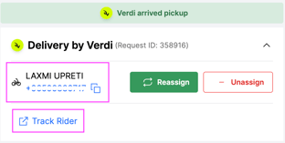 The assigned driver's details on the order