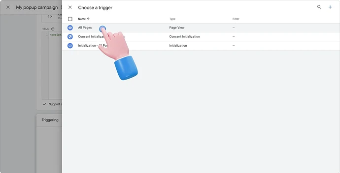 The triggering section with All Pages selected