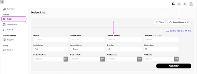 The Orders section of the My Fatoorah dashboard