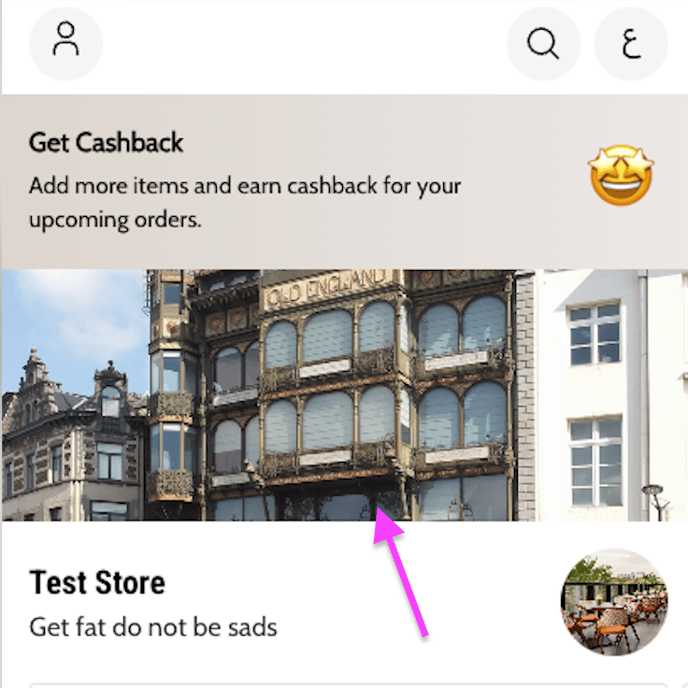 A store website with its cover image