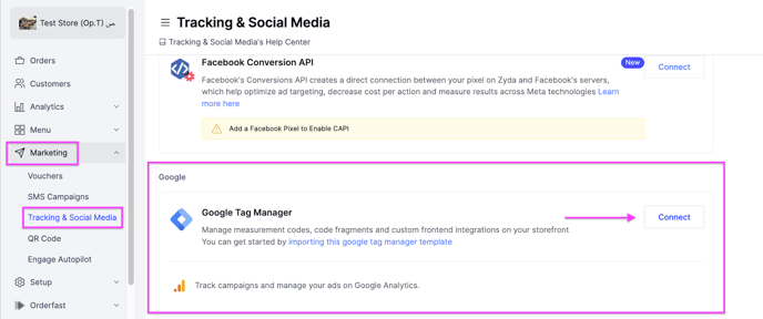 The Tracking and Social Media page in the dashboard