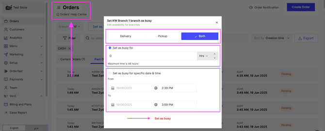 Choosing the busy mode and duration