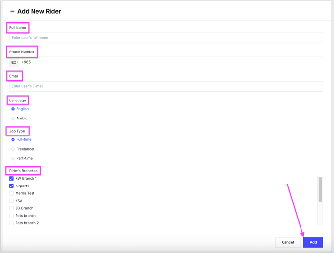 The form with the rider details filled in