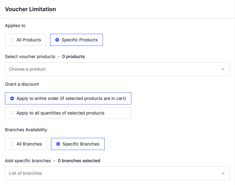 Choosing how the discount applies to selected products