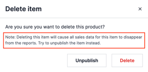 The unpublish option on an item