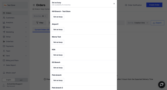 Selecting a branch to set as busy