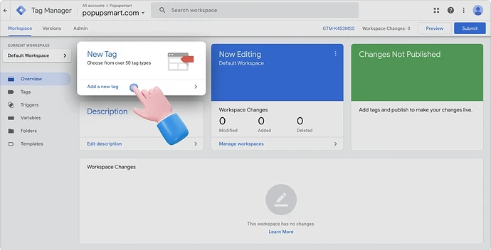 The Add a new tag option on the GTM dashboard