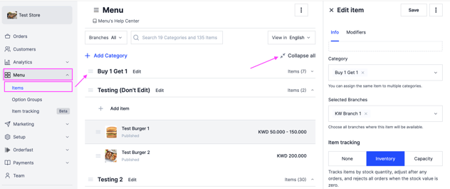 Dragging a category into a new position