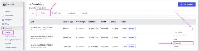 The Activate and Deactivate options