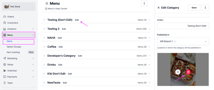 Deleting the image on a category