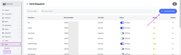 The Add New Rider button in Verd