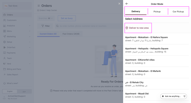Choosing the delivery address