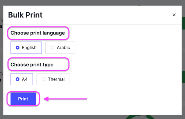 The bulk print settings