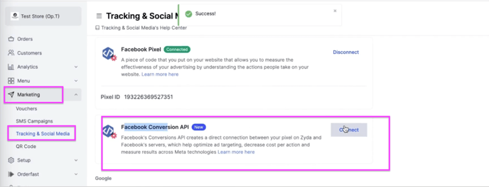 The Facebook conversion API connection field