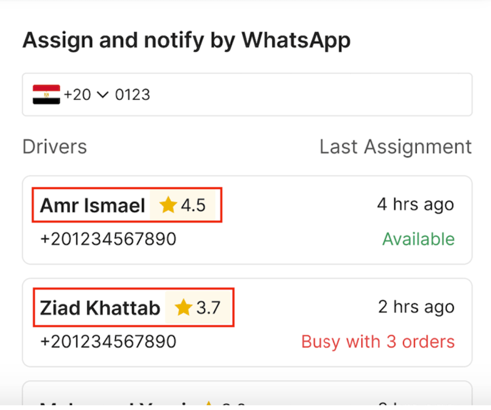 A driver updating an order status over WhatsApp
