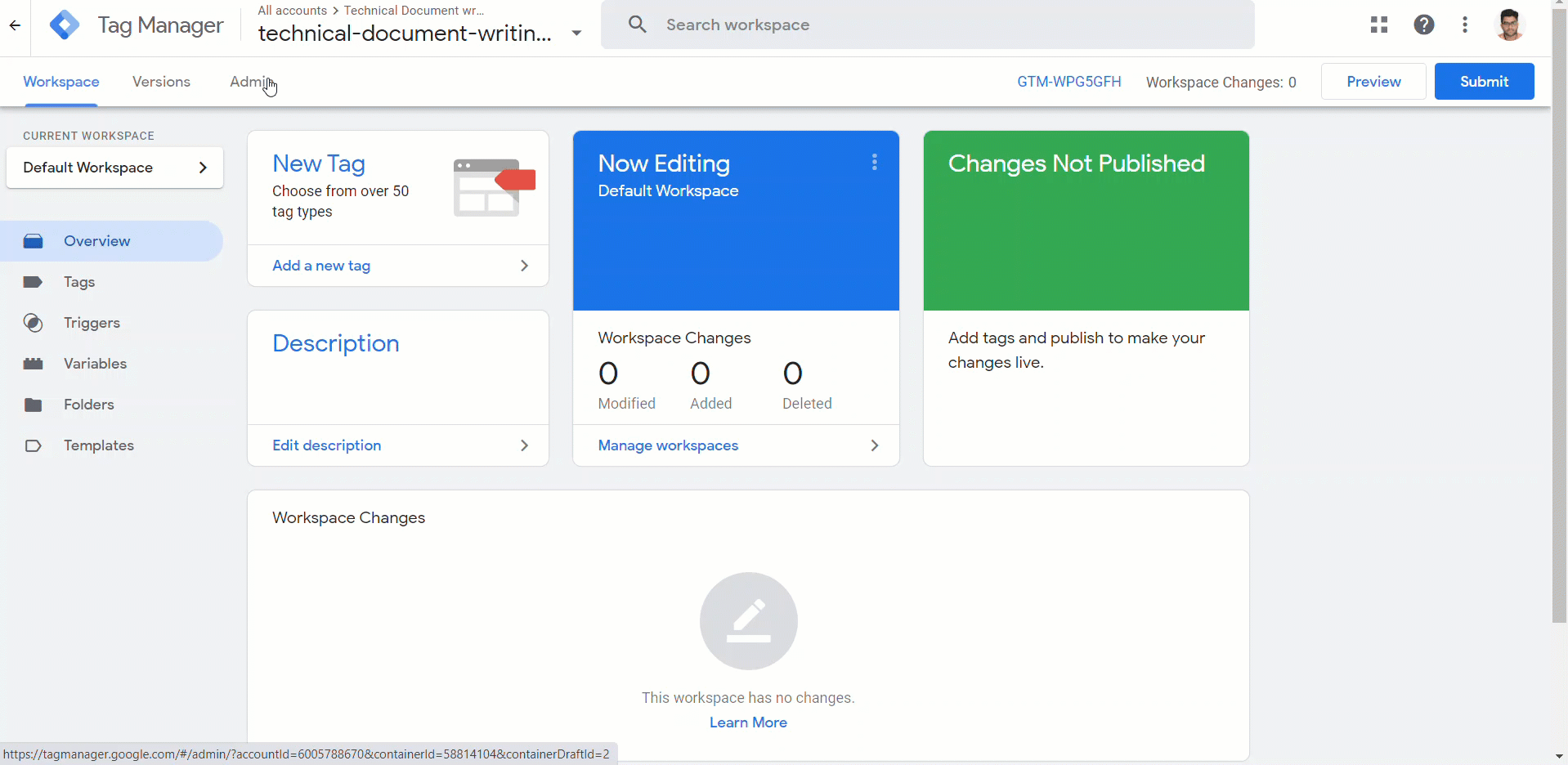 Copying the Tracking ID from Google Tag Manager