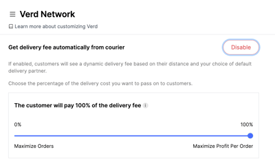 Setting the share of the delivery fee the customer pays