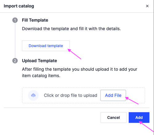 The import catalog screen