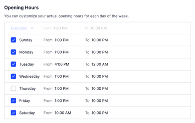 Setting different opening hours per day