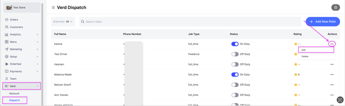 Editing a rider's details in Verd
