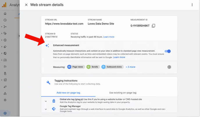 Turning off enhanced measurement on a GA4 data stream
