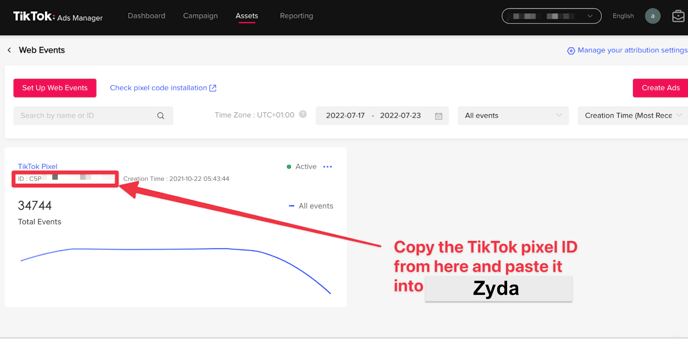 The pixel code shown in TikTok Ads