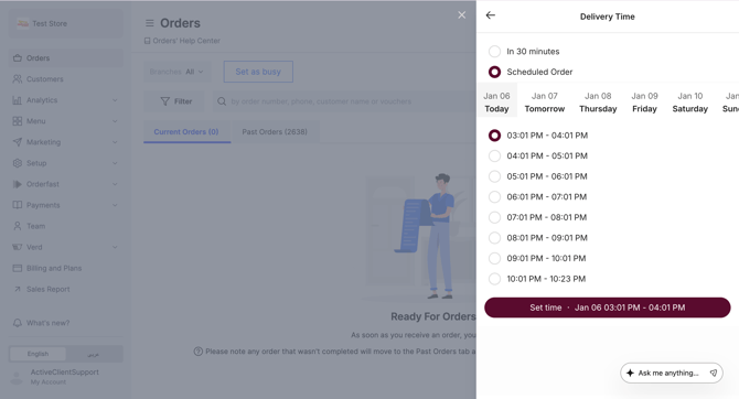 The time selection for a manual order