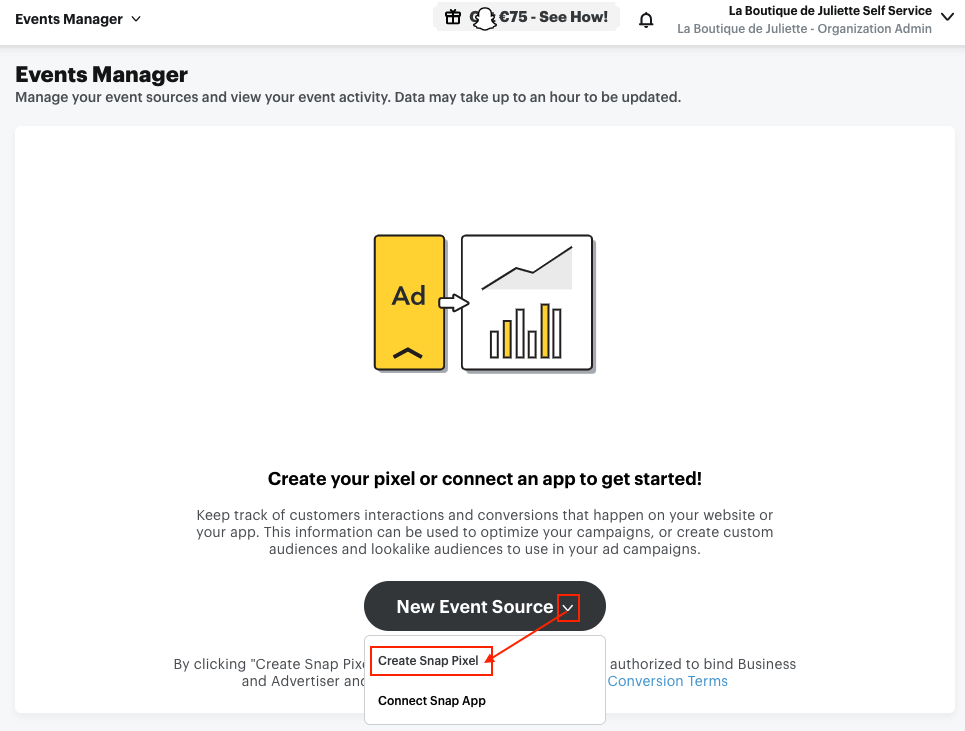 Creating a new Snap Pixel event source