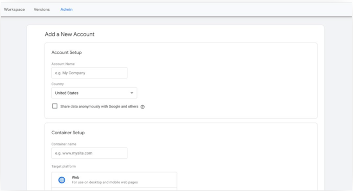 Naming the container and choosing Web