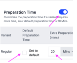 Turning the preparation time toggle on