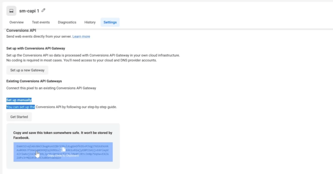 Copying the generated access token
