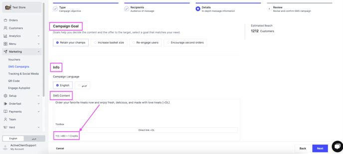Choosing the campaign goal, language and content