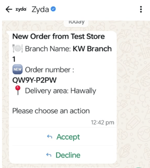 The WhatsApp message with Accept and Decline options