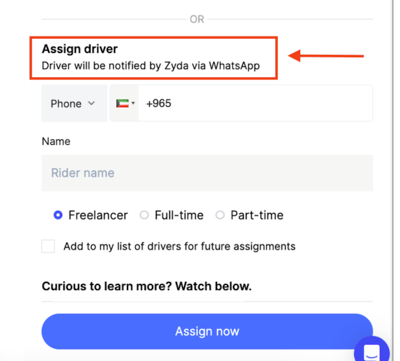 Assigning an order to one of your drivers