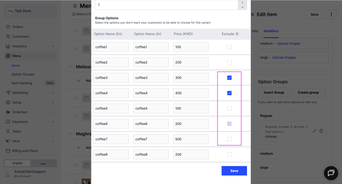 The exclude option setting