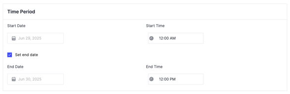 The start and end date settings