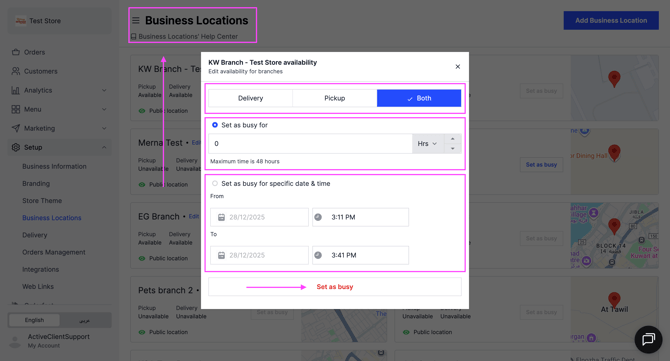 Confirming the busy settings for a branch