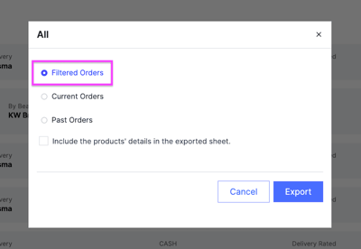 The export confirmation popup