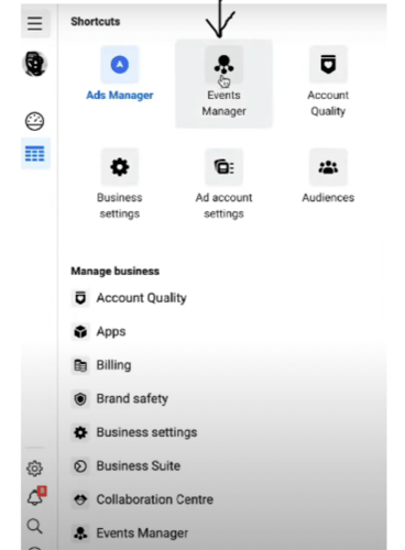 Events Manager in the All Tools menu
