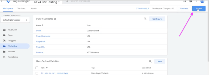 The Submit button in Google Tag Manager