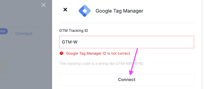 The Google Tag Manager box with a connected Tracking ID