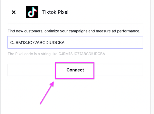 Entering the TikTok Pixel ID in the dashboard