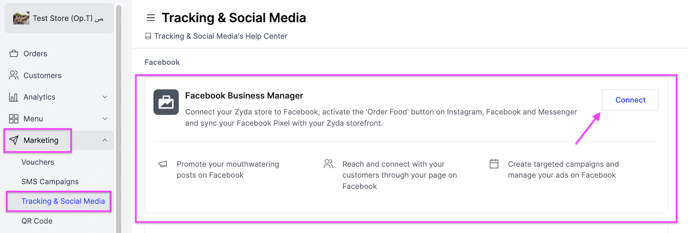 The Connect button next to Facebook Business Manager