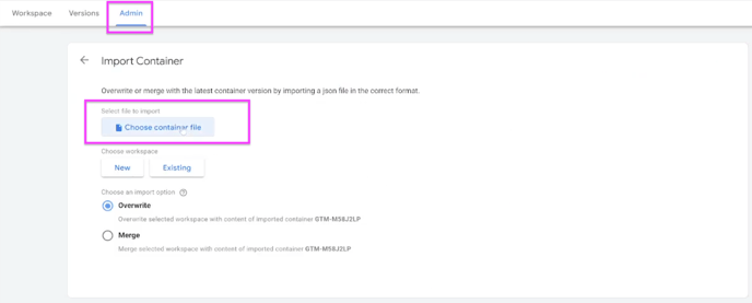 The import container screen